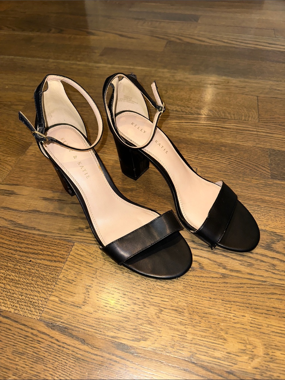Kelly & Katie Black Open-Toe Ankle Strap Block Heels